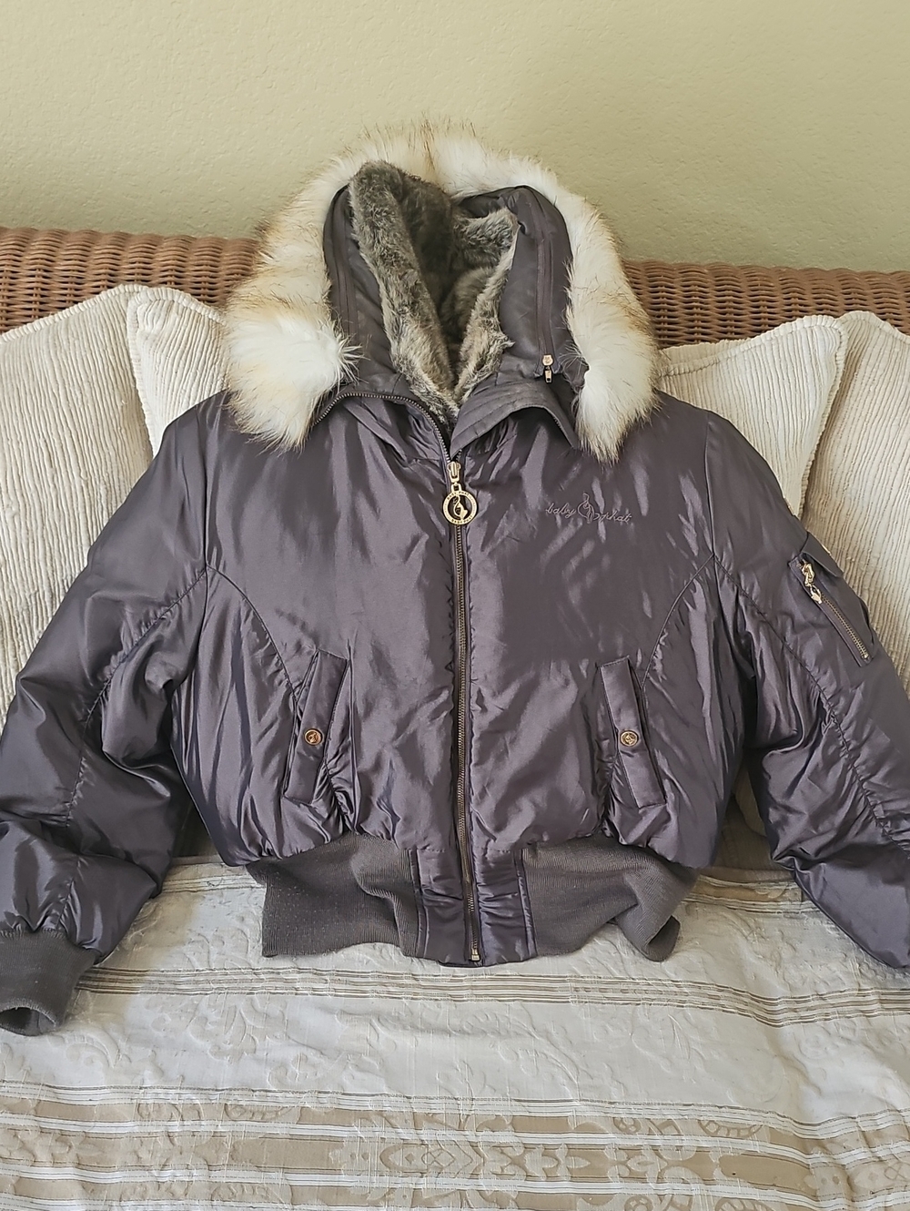 Baby Phat  Khaki Bomber Jacket with Faux Fur Trim